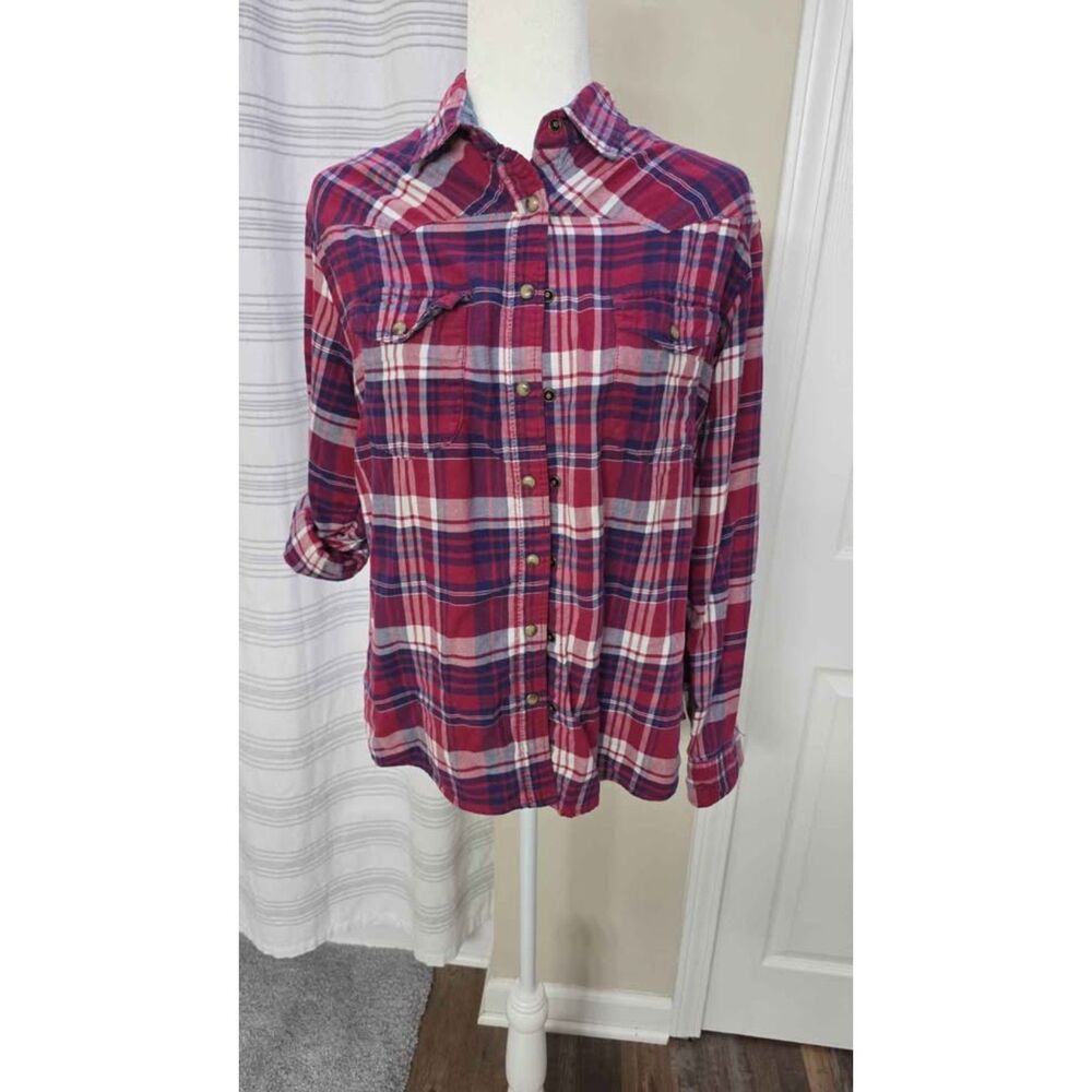 Jachs Girlfriend Plaid Flannel Button Down Shirt Size L